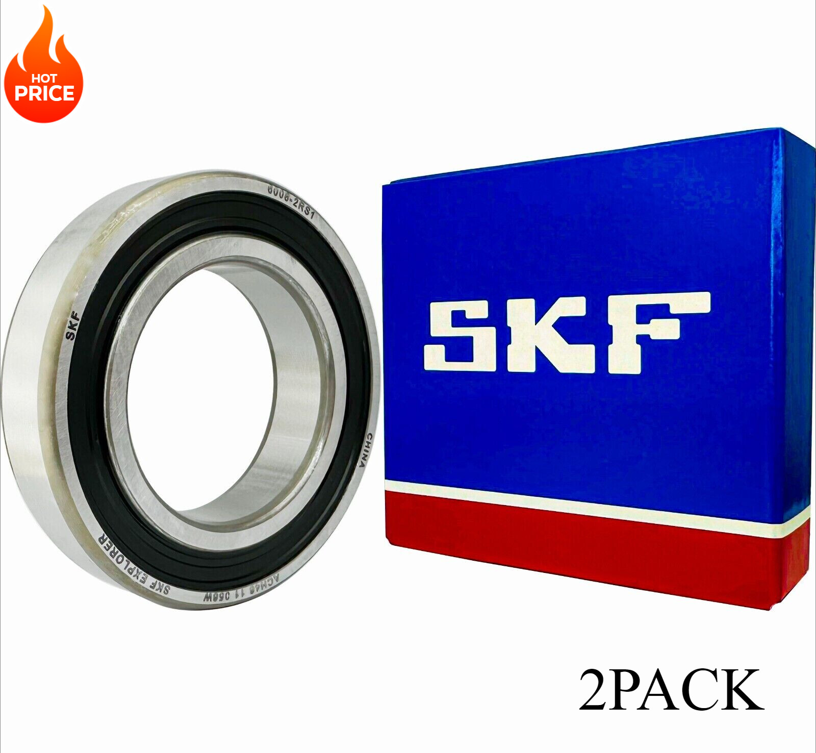 2PACK SKF 6008 2RS1 DEEP GROOVE BALL BEARING, RUBBER SEALED 40x68x15 mm