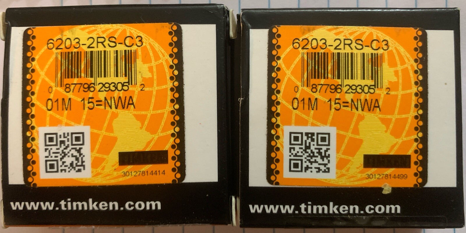 Lot Of 2 TIMKEN 6203-2RSC3 6203-2RS 17X40X12MM Double Rubber Seal Ball Bearings