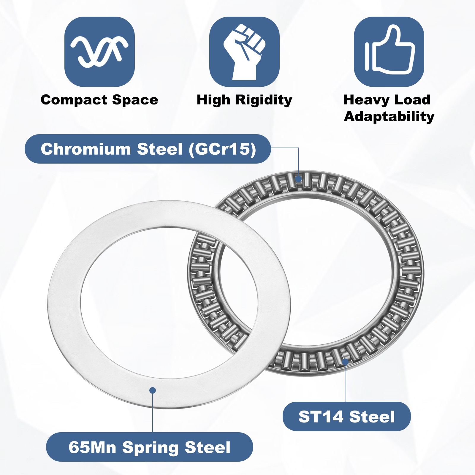 2 Pcs 55x78x5mm AXK5578 Chrome Steel Needle Roller Thrust Bearings w Washers