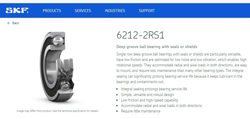 One (1) SKF 6212-2RS1/C3 Deep Groove Bearing 60MM ID USA New