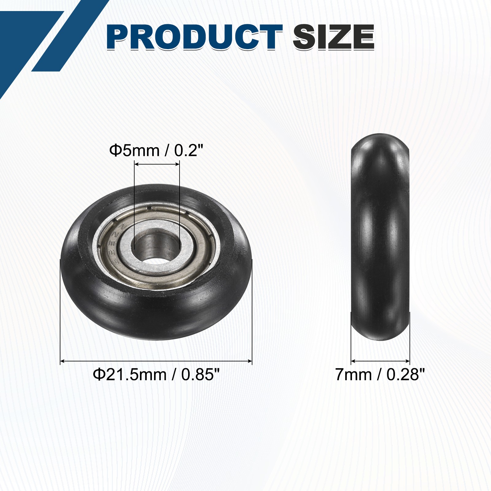 20Pcs 5×21.5x7mm Metal Shielded (GCr15) Chrome Steel Bearing+POM Guide, Black