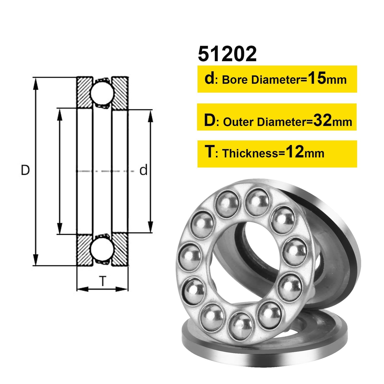Thrust Ball Bearings, 4pcs 51202 Plane Axial Ball Bearing 3-in-1, 15mm x 32mm…