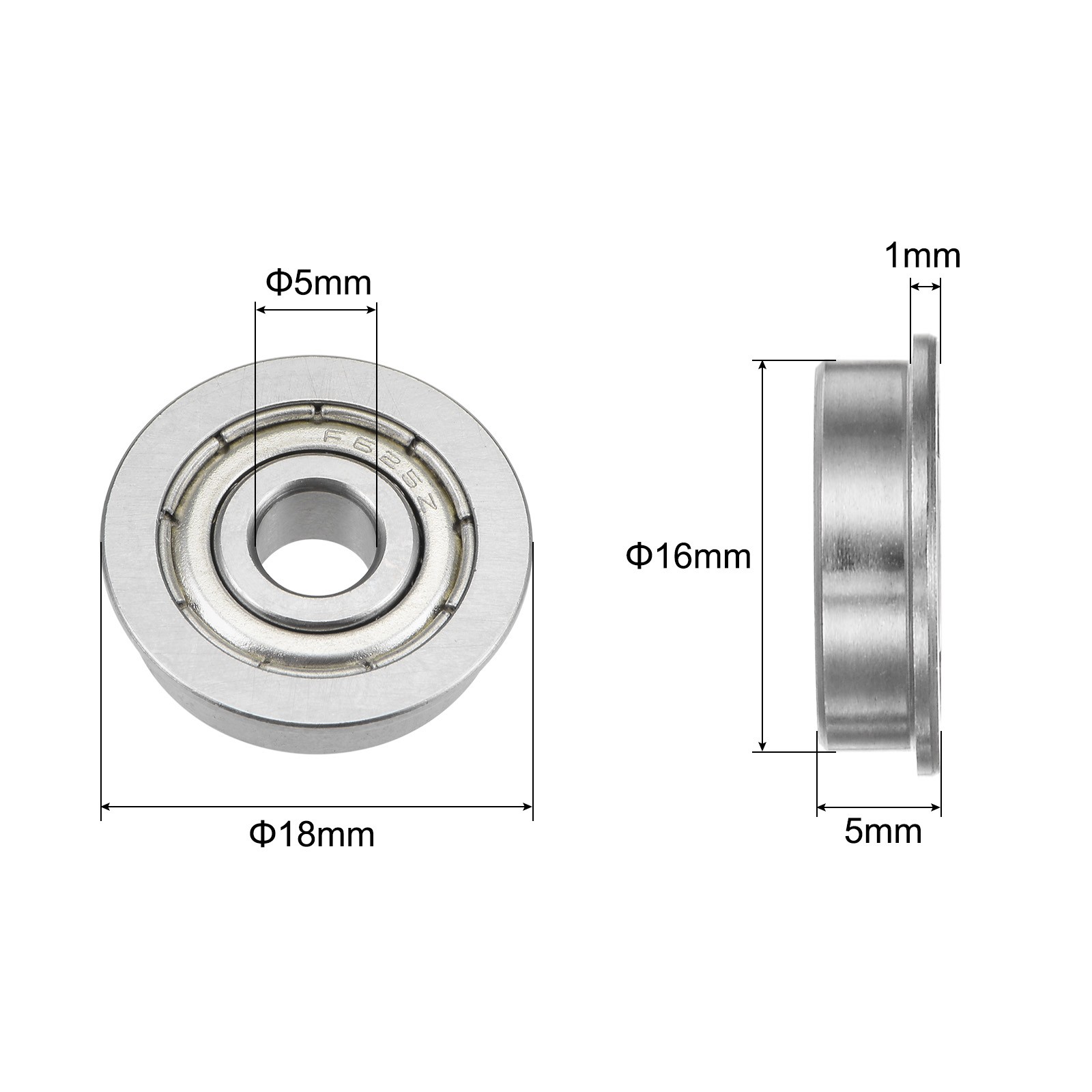 20Pcs F625ZZ Flanged Ball Bearing 5x16x5mm Double Shielded Chrome Steel