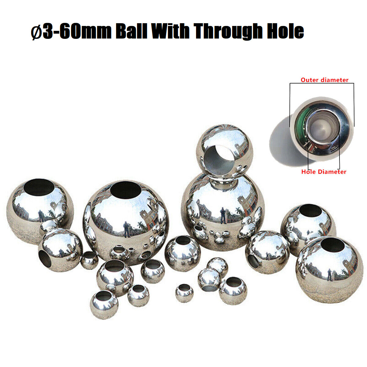 Ø 3mm-60mm Stainless Steel Ball Bearing Bead Ball with 1.1mm-20mm Through Hole