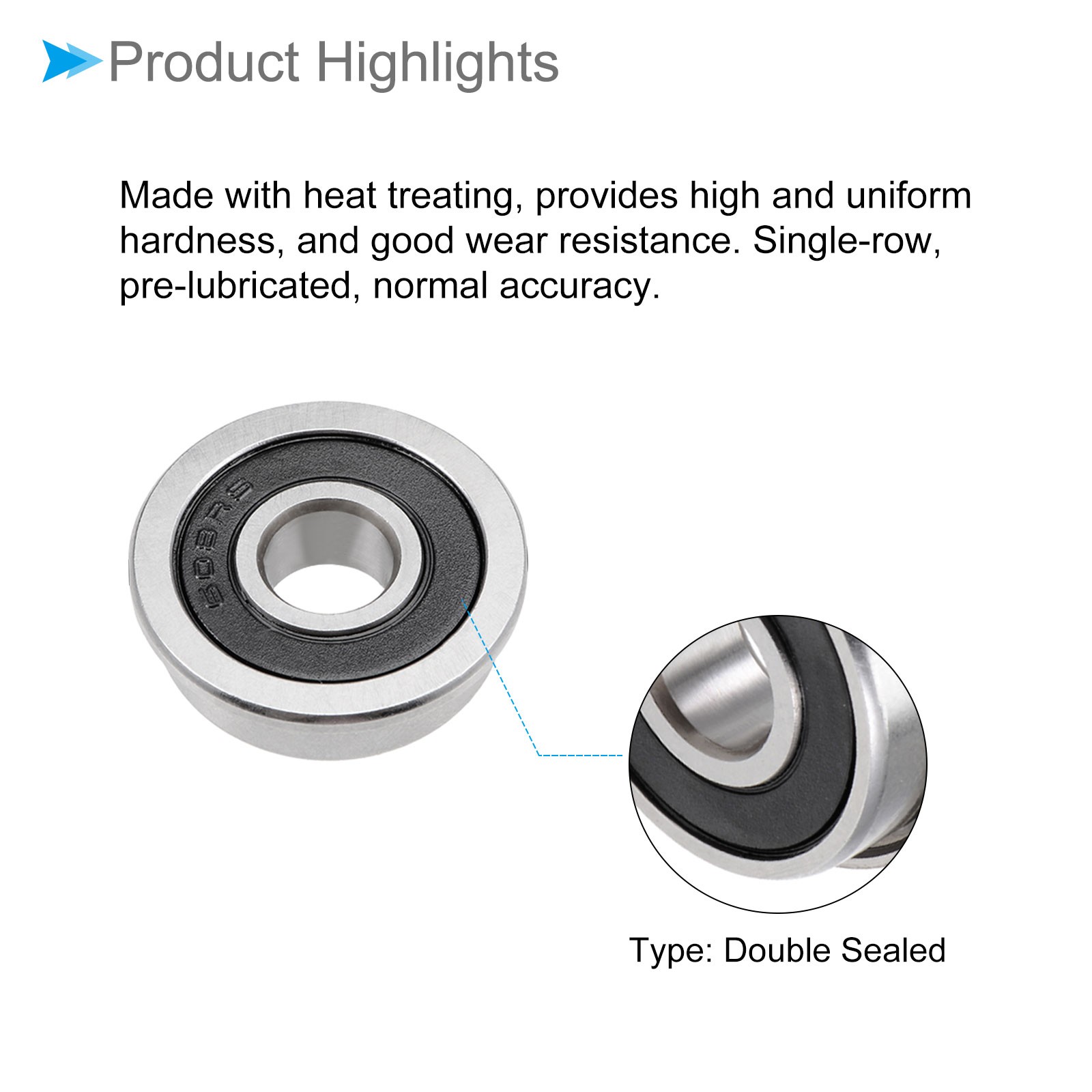 Deep Groove Ball Bearing, F608-2RS Double Shields for Machinery, 2-Pieces