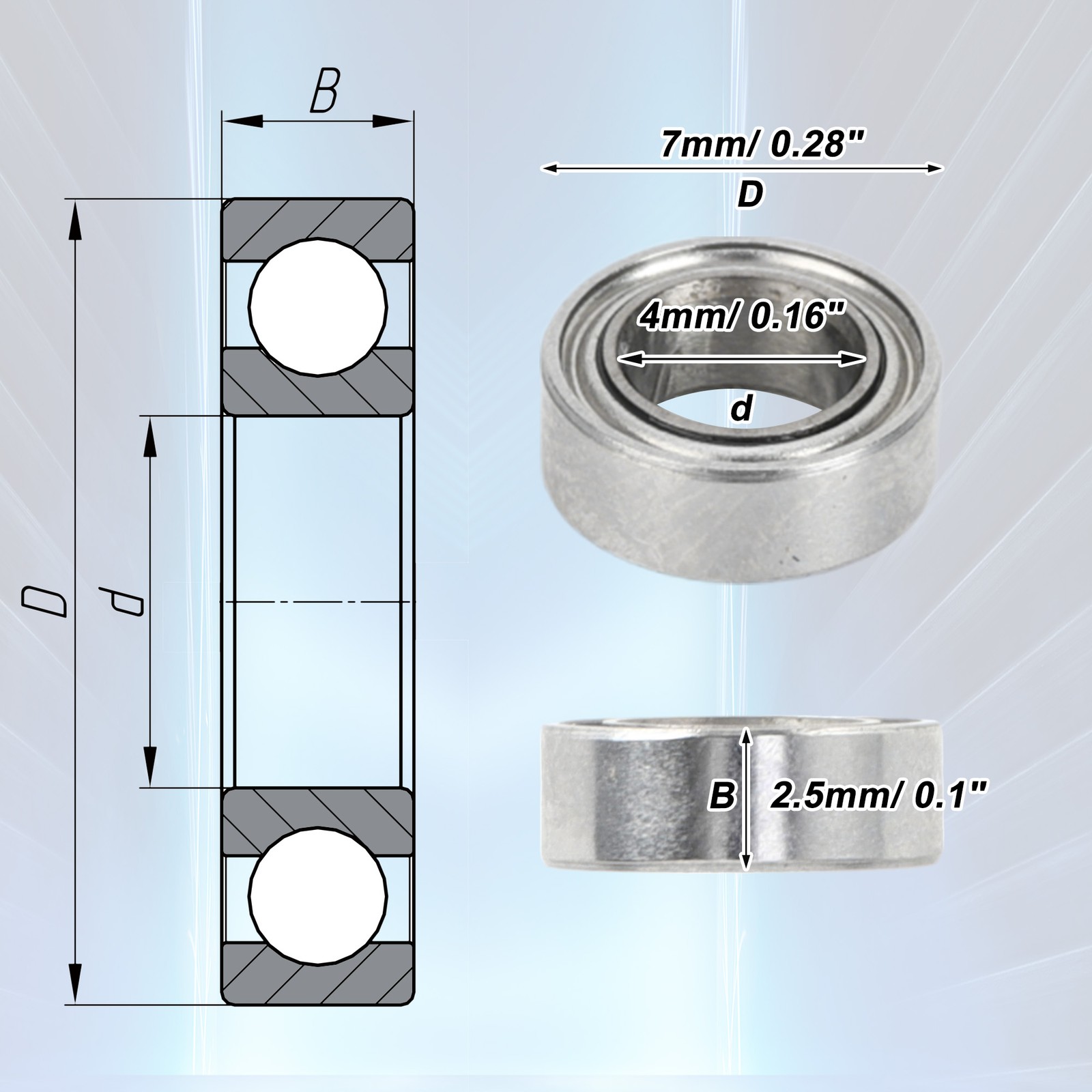 740ZZ Deep Groove Ball Bearings 4x7x2.5mm 1 Pc Scooter Skateboard Wheel