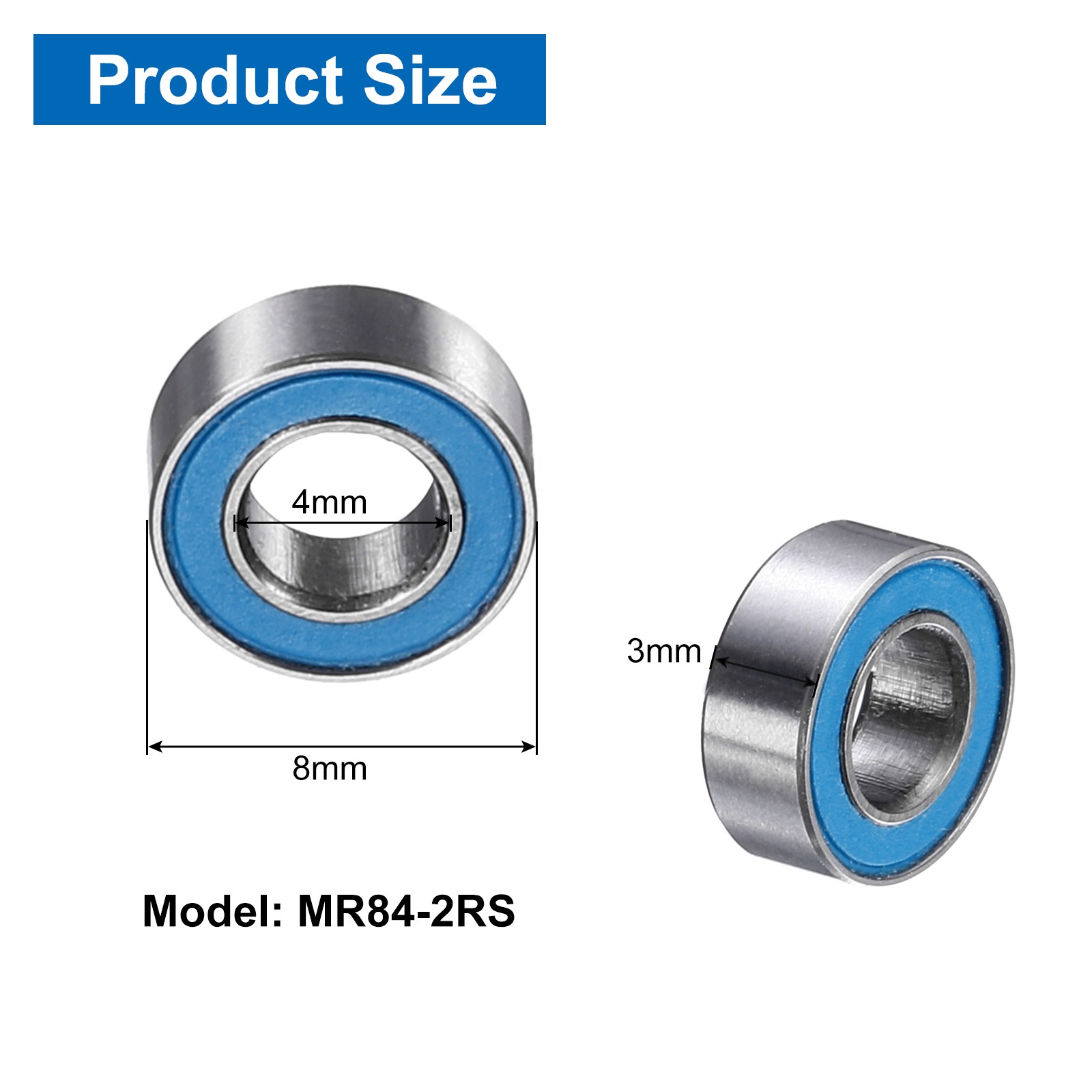 6Pcs MR84-2RS Deep Groove Bearing, 4x8x3mm Double Sealed Chrome Steel P5