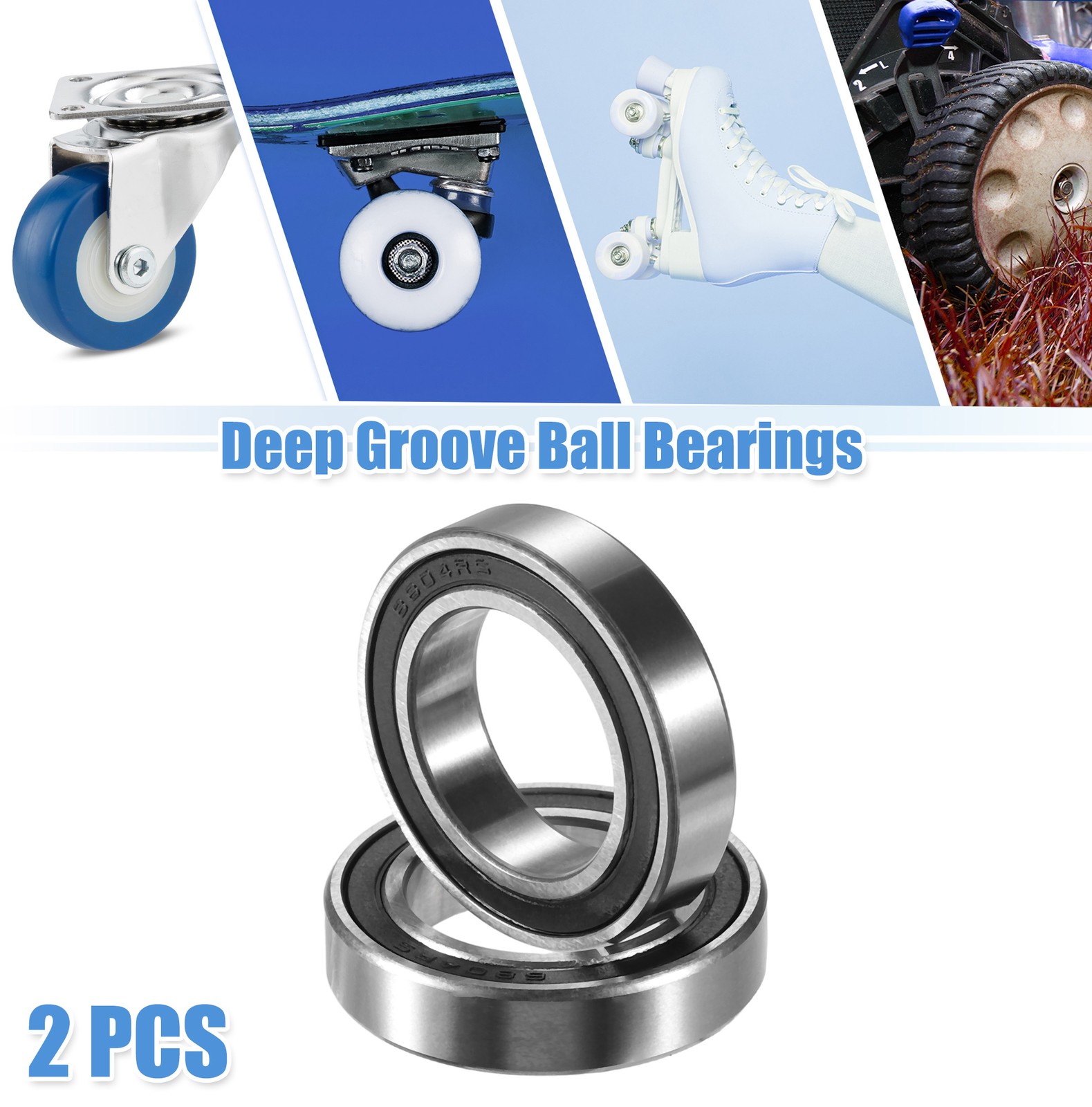 2 Pcs 6804-2RS 20x32x7mm Double Rubber Shield Auto Deep Groove Ball Bearings