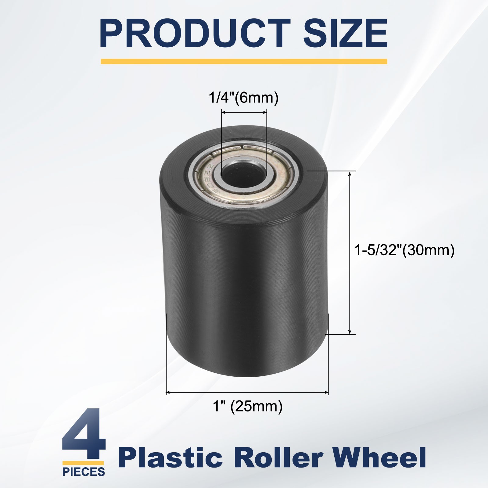 4 Pcs Plastic Roller Wheel 1/4″ x 1″ x 1-5/32″ Bearing Pulley with Bearings