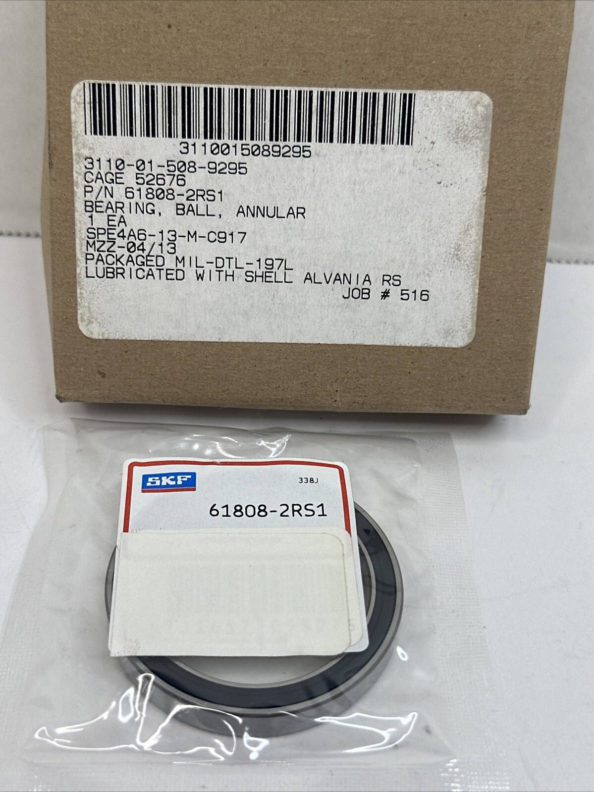 Ball Bearing Annular NSN: 3110-01-508-9295, P/N 61807-2RS1