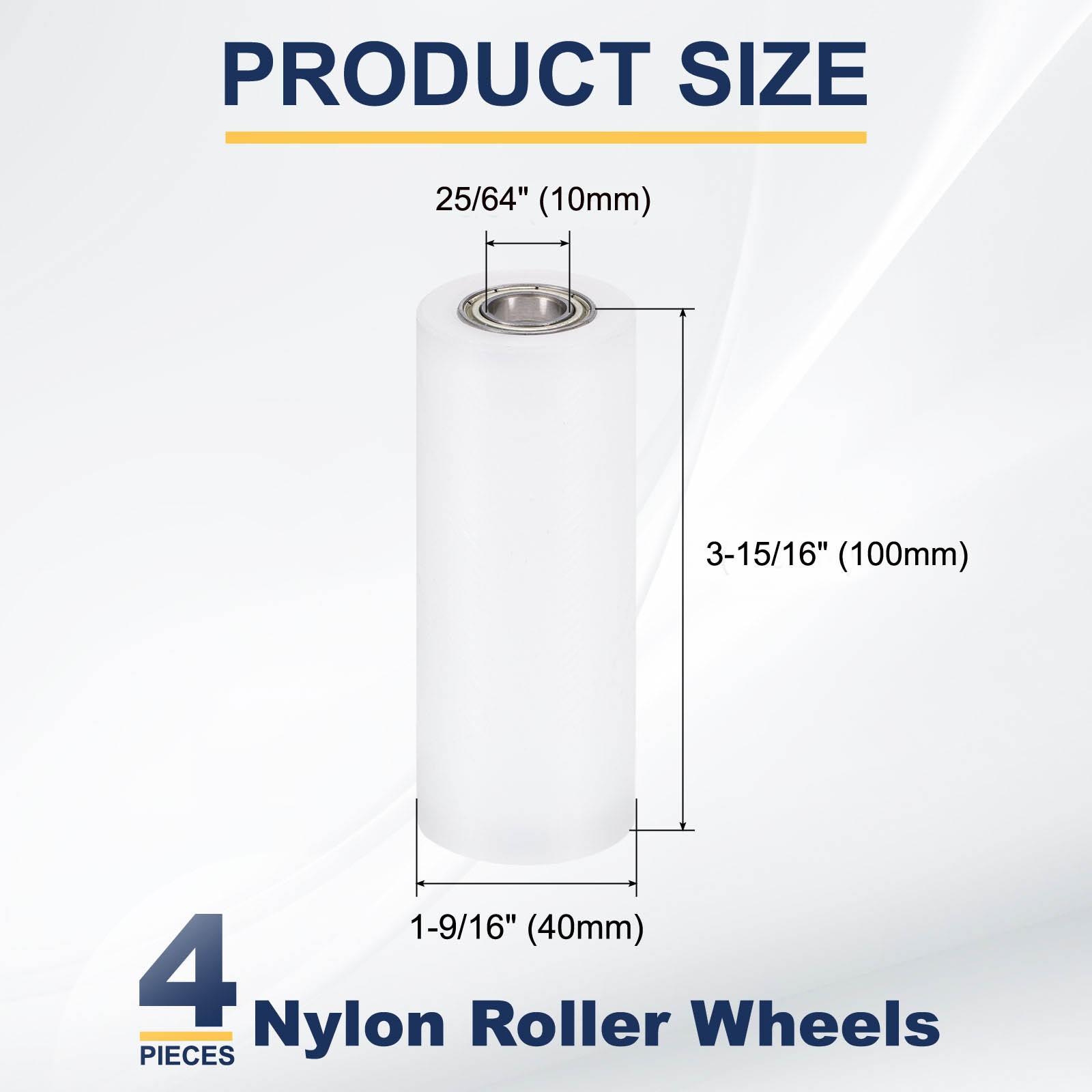 4Pcs, Nylon Roller Wheel w/ Bearings 25/64″x1-9/16″x3-15/16″ Nylon Pulley