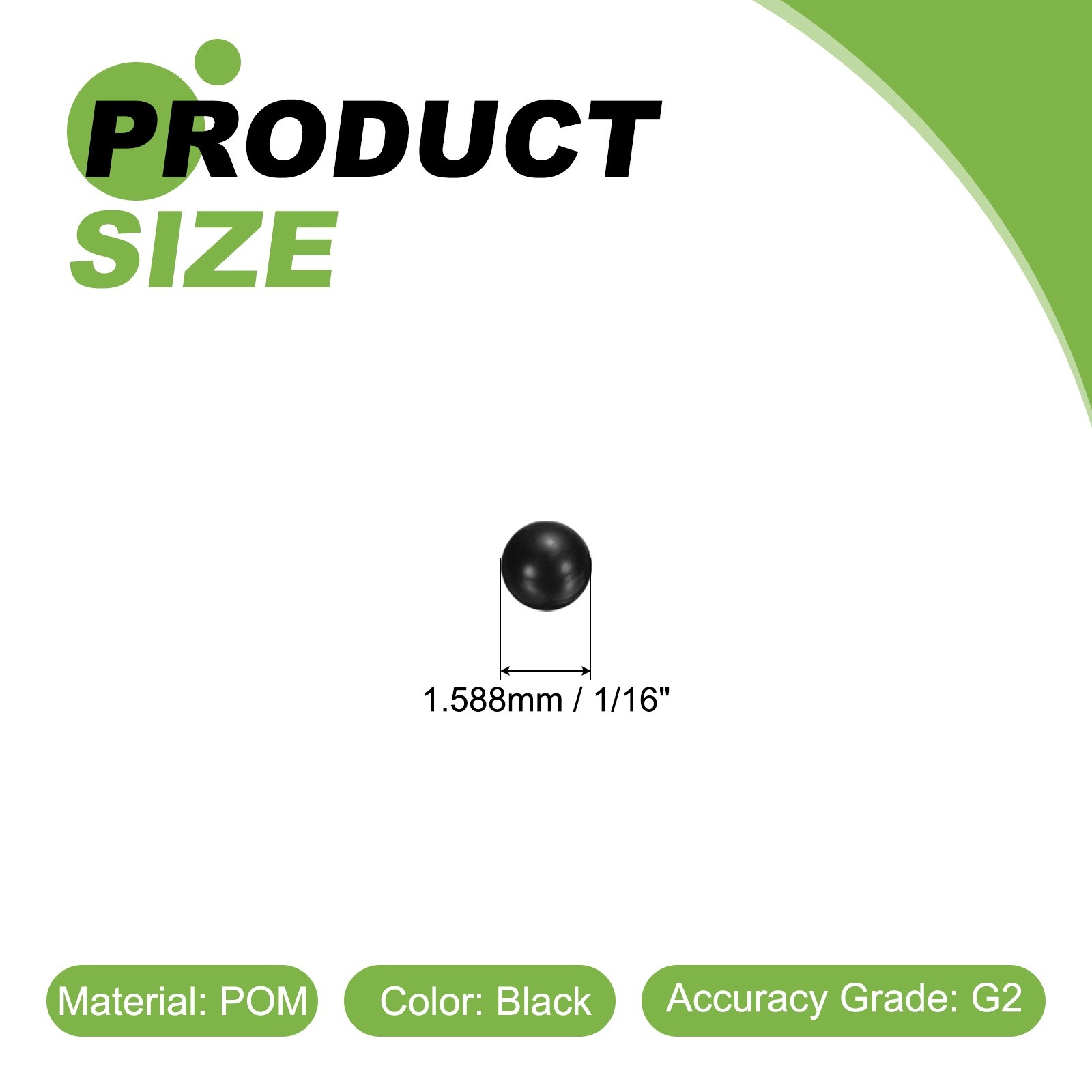 200pcs POM Plastic Bearing Balls G2 1/16″(1.588mm) Solid Plastic Balls, Black
