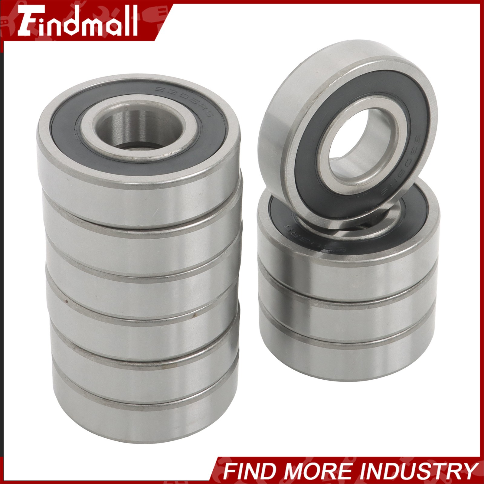 Findmall 6305-2RS C3 Ball Bearing 25x62x17mm 10 Pcs Premium Rubber Sealed