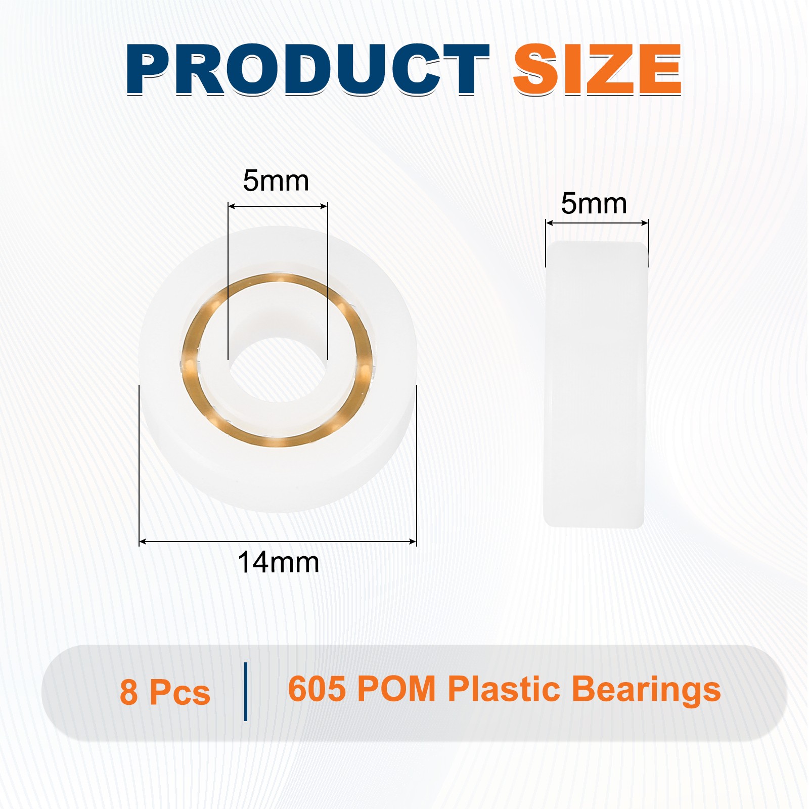 8 Pcs 5 x 14 x 5 mm 605 POM Plastic Bearings Deep-Groove Ball Bearings