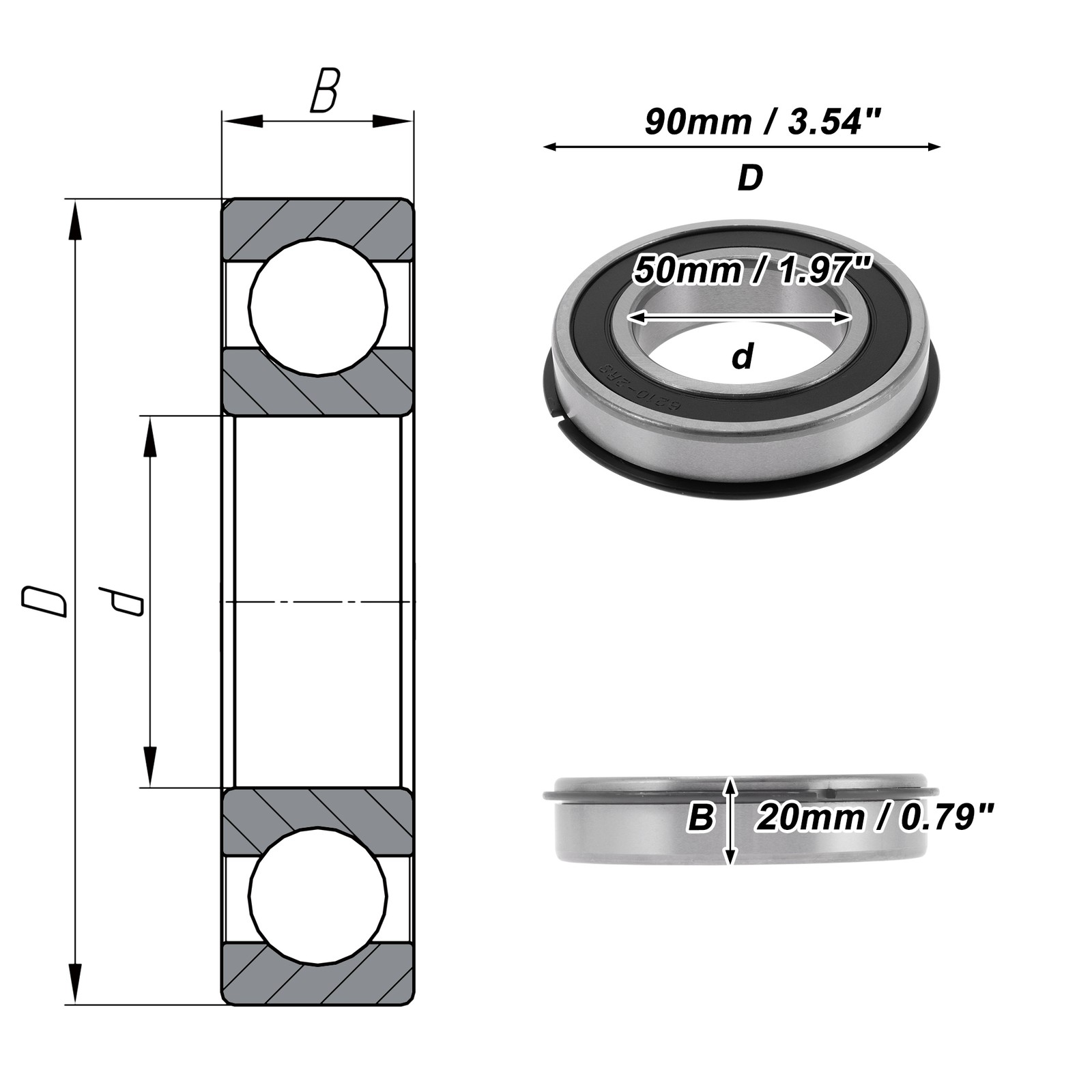 Ball Bearing 6210NR2RS 50x90x20mm for Scooter Skateboard
