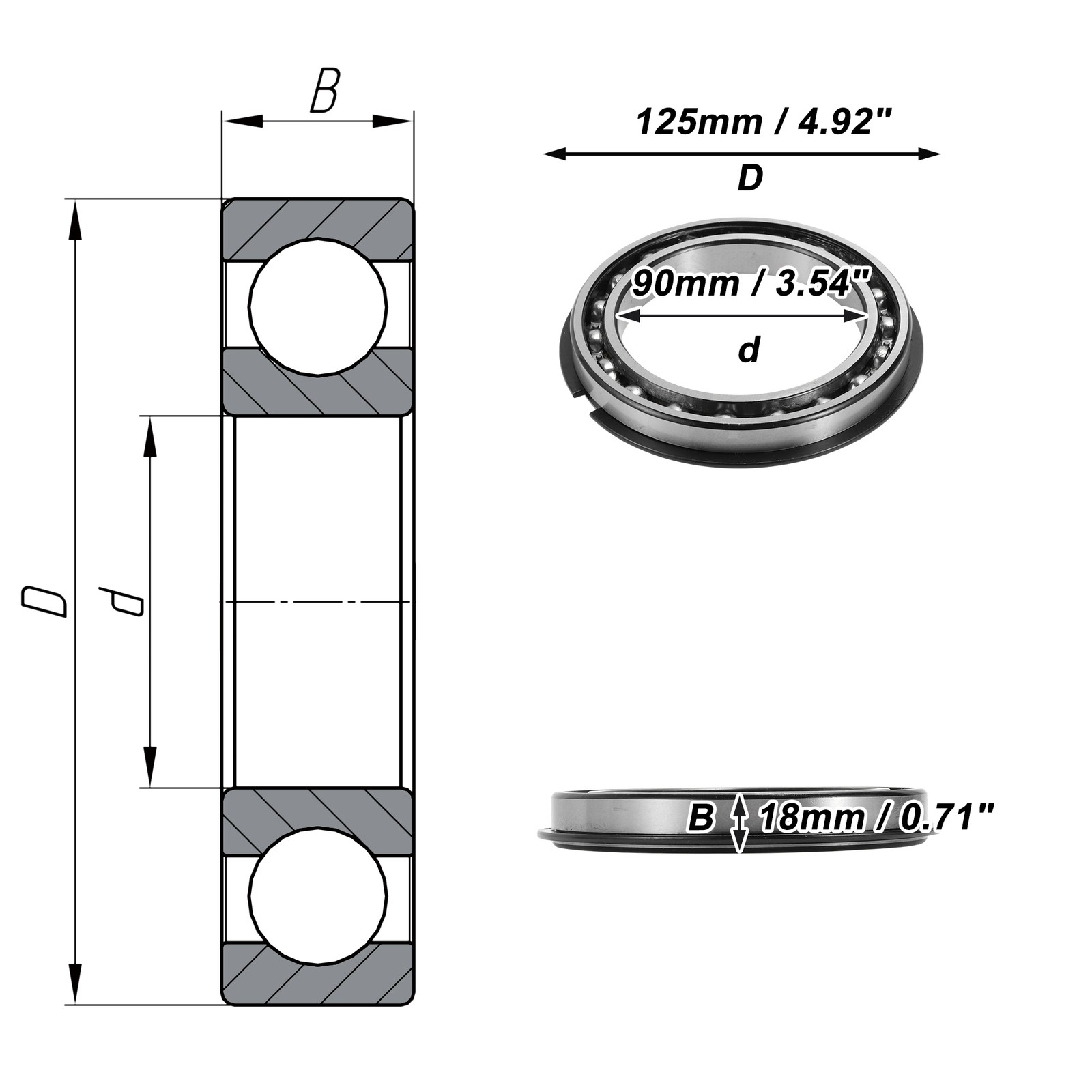 6918NR Deep Groove Ball Bearings 90x125x18mm 1 Pc Silver Tone