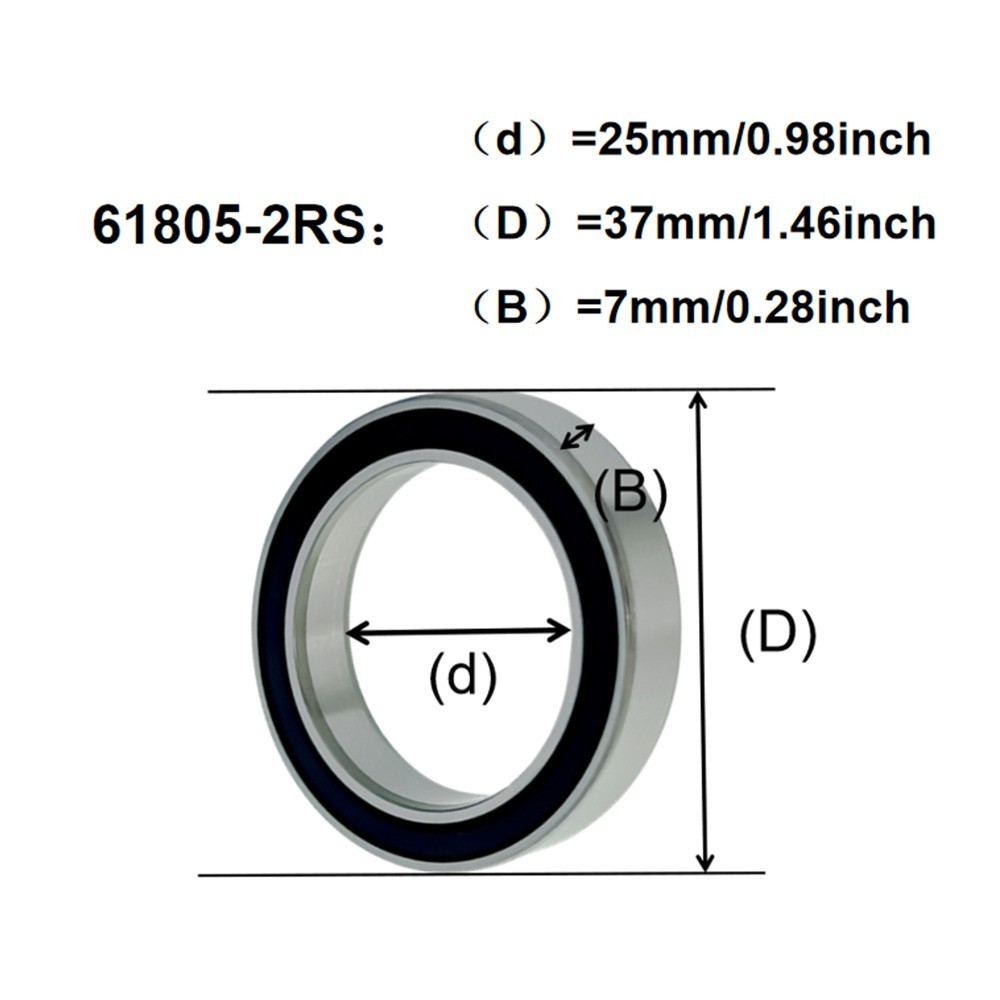 2 Pack TURNUP 61805-2RS 25x37x7mm Double Rubber Sealed Deep Groove Ball Bearings