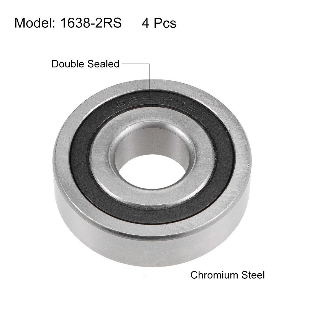 4 Pack 1638-2RS Deep Groove Ball Bearings Z2 3/4 x 2 x 9/16inch Double Sealed