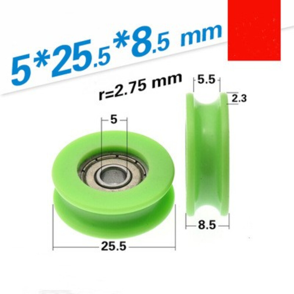 4pcs U Type Groove Pulley Nylon Guide Rolling Bearing 5×25.5×8.5mm Green