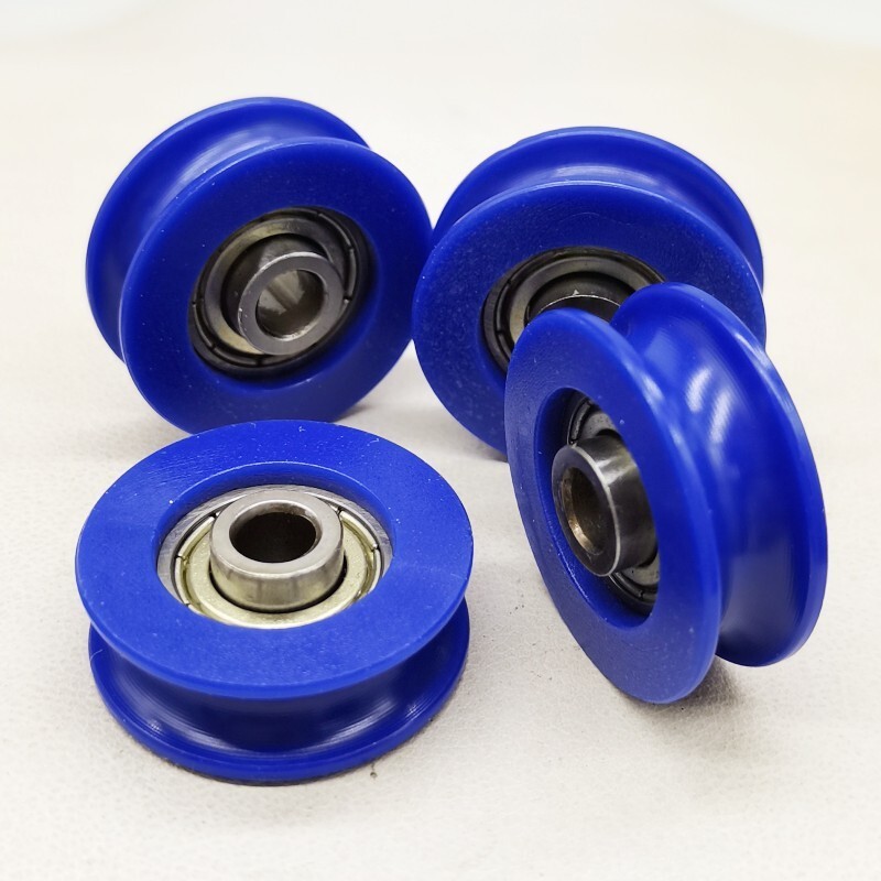 4pcs U Type Groove Pulley Nylon Guide Rolling Bearing 5×25.5×8.5mm Blue