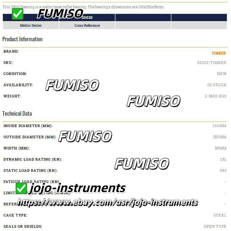 1PC NEW for TIMKEN 33020 Taper Roller Bearing 100x150x39mm Fast shipment*jo