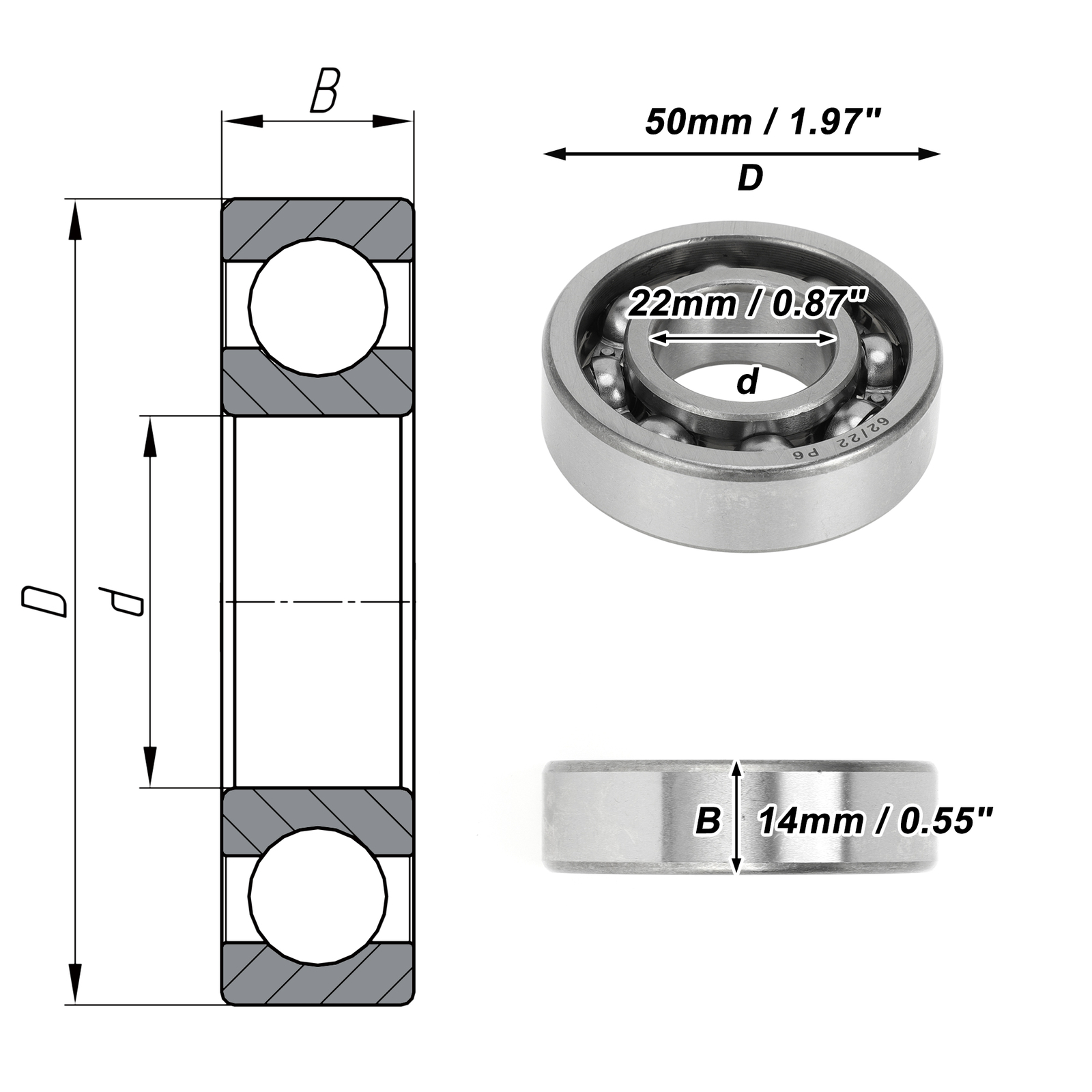 Single 62/22 Deep Groove Ball Bearings Scooter Skateboard Wheel Universal