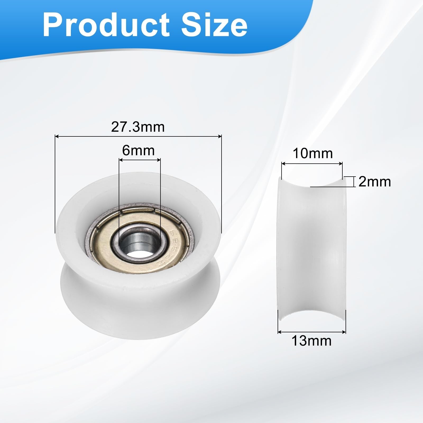 uxcell 12 Pcs U Type Groove Plastic Guide Bearing 6×27.3x13mm, White