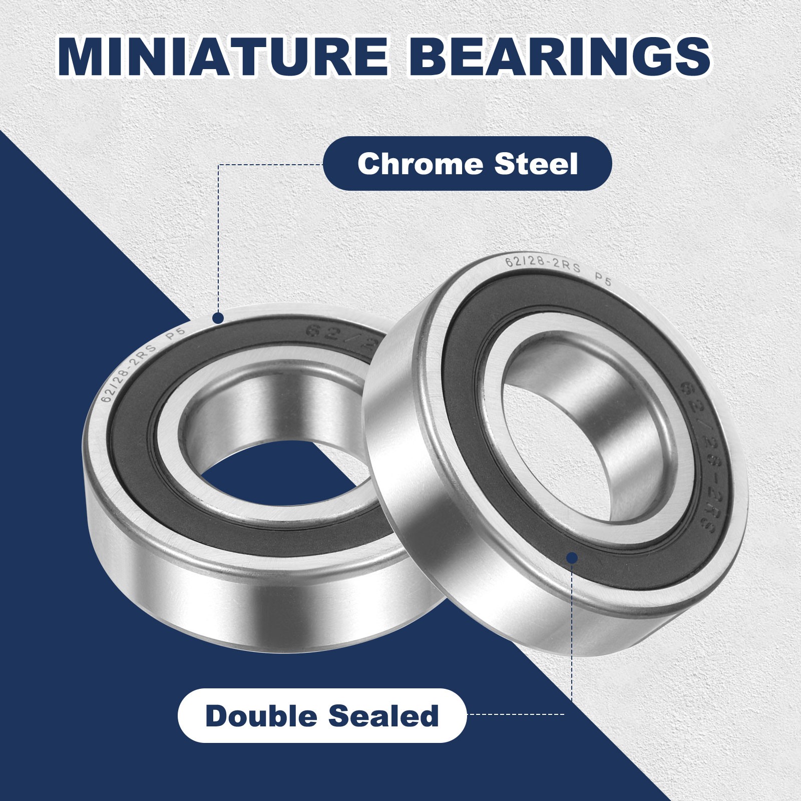 62/28-2RS Deep Groove Ball Bearing, 4pcs 28 x 58 x 16mm, ZV4 Double Rubber