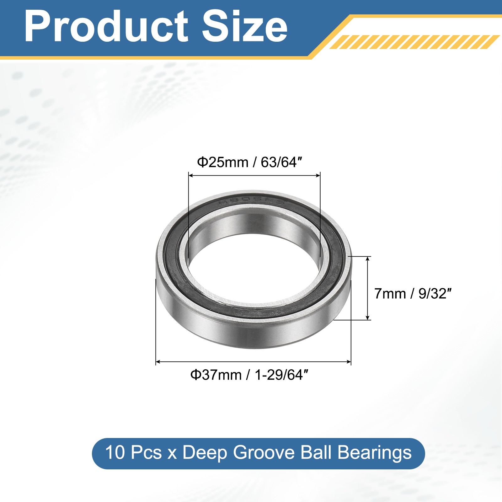 10Pcs 6805-RS Deep Groove Bearing, 25x37x7mm Rubber Double Sealed Bearing