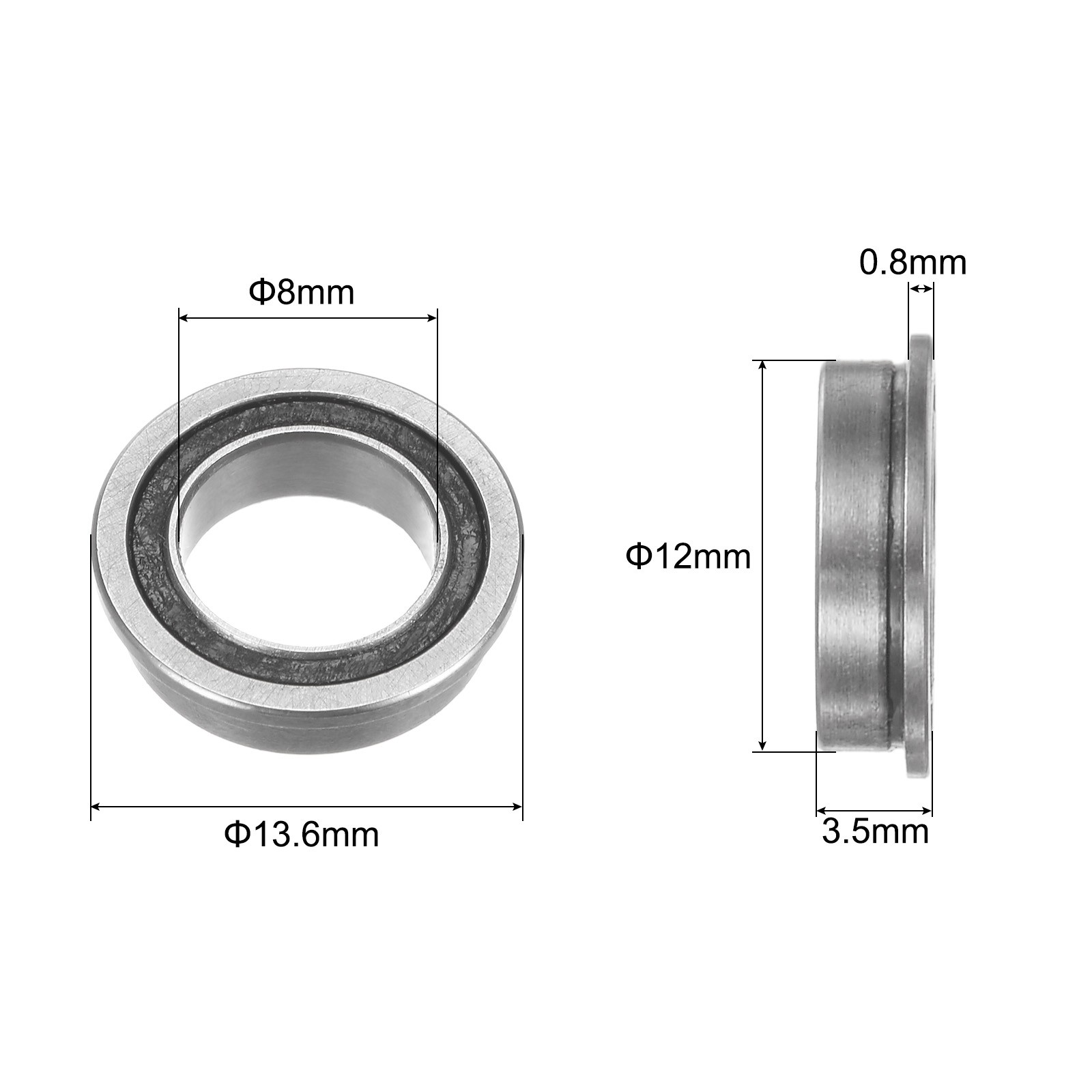 10pcs MF128-2RS Flanged Ball Bearing 8x12x3.5mm Sealed Steel Flange Bearings