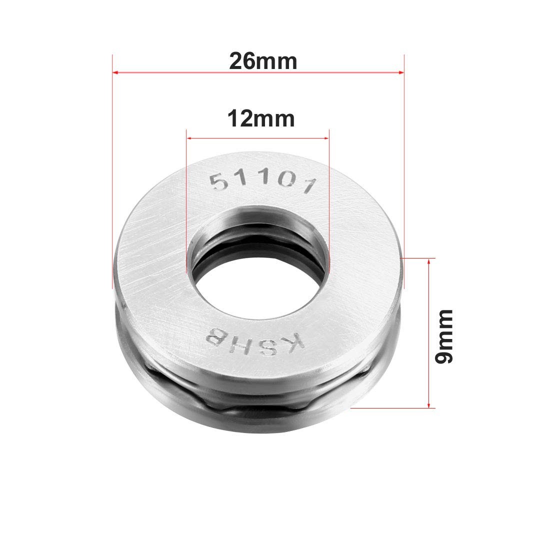 uxcell 51101 Thrust Ball Bearings 12mm x 26mm x 9mm Chrome 12mmx26mmx9mm