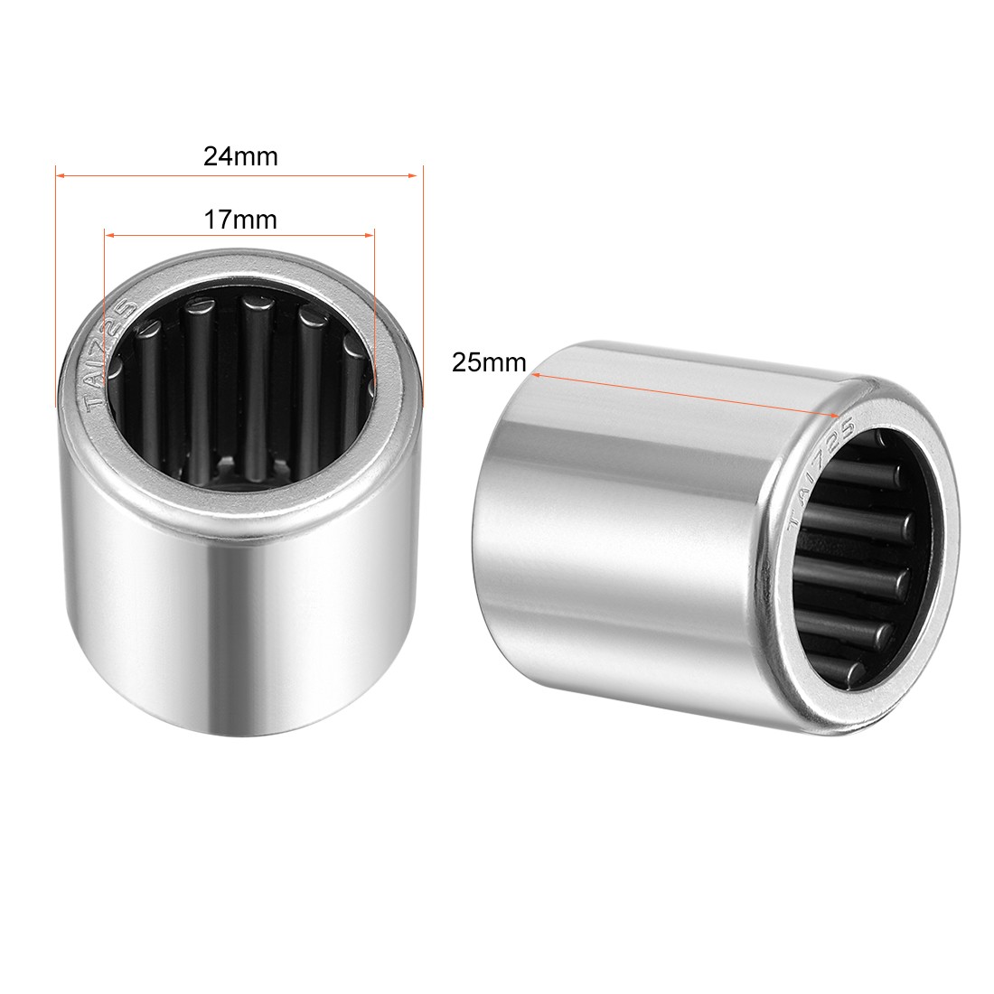 TA1725 Needle Roller Bearings Open End 17mm Bore 24mm OD 25mm Width 2pcs