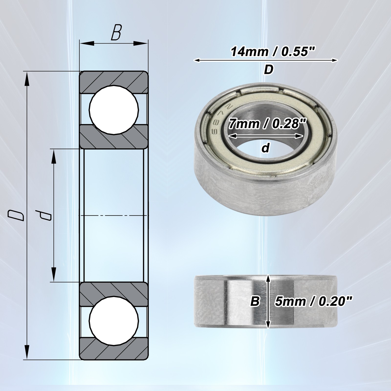 687zz Deep Groove Ball Bearings 7x14x5mm 1 Pc Scooter Skateboard Wheel