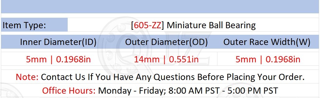 [Qty.1] New 605-ZZ Miniature Shielded Ball Bearing [5mm Bore x 14mm OD x 5mm W]