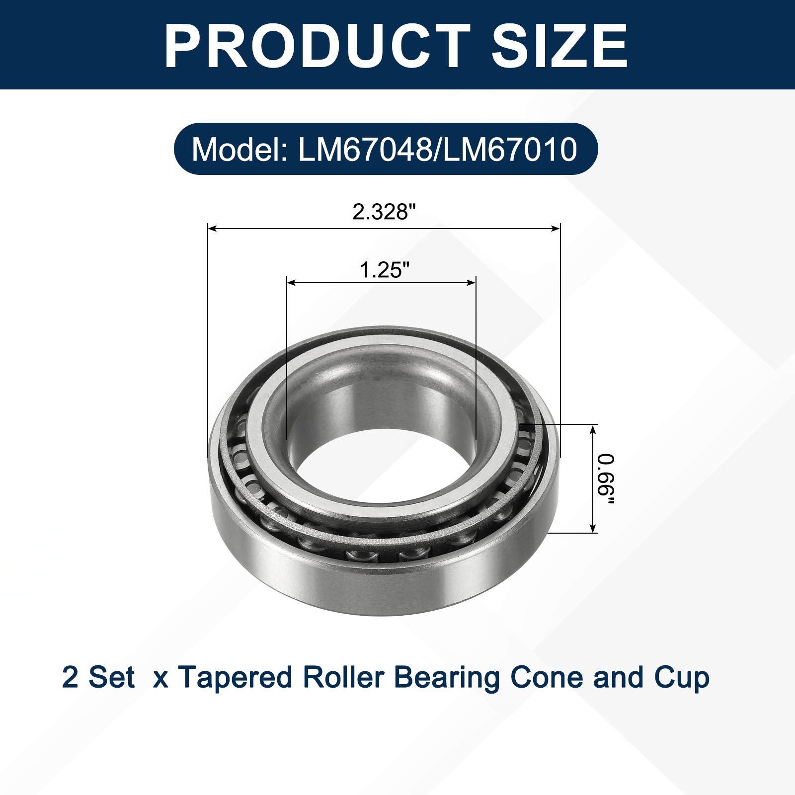 2Sets LM67048/LM67010 Tapered Roller Bearing Cone and Cup, 1.25×2.328×0.66″