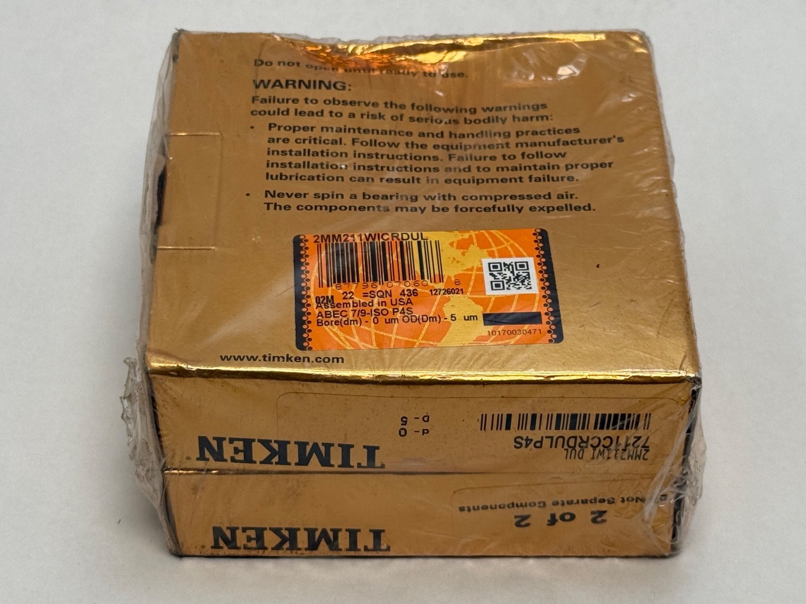Timken 2MM211WI-DUL Angular Bearing 55x100x21mm 7211CCRDULP4S 2 Pcs