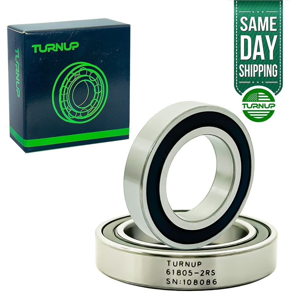 2 Pack TURNUP 61805-2RS 25x37x7mm Double Rubber Sealed Deep Groove Ball Bearings