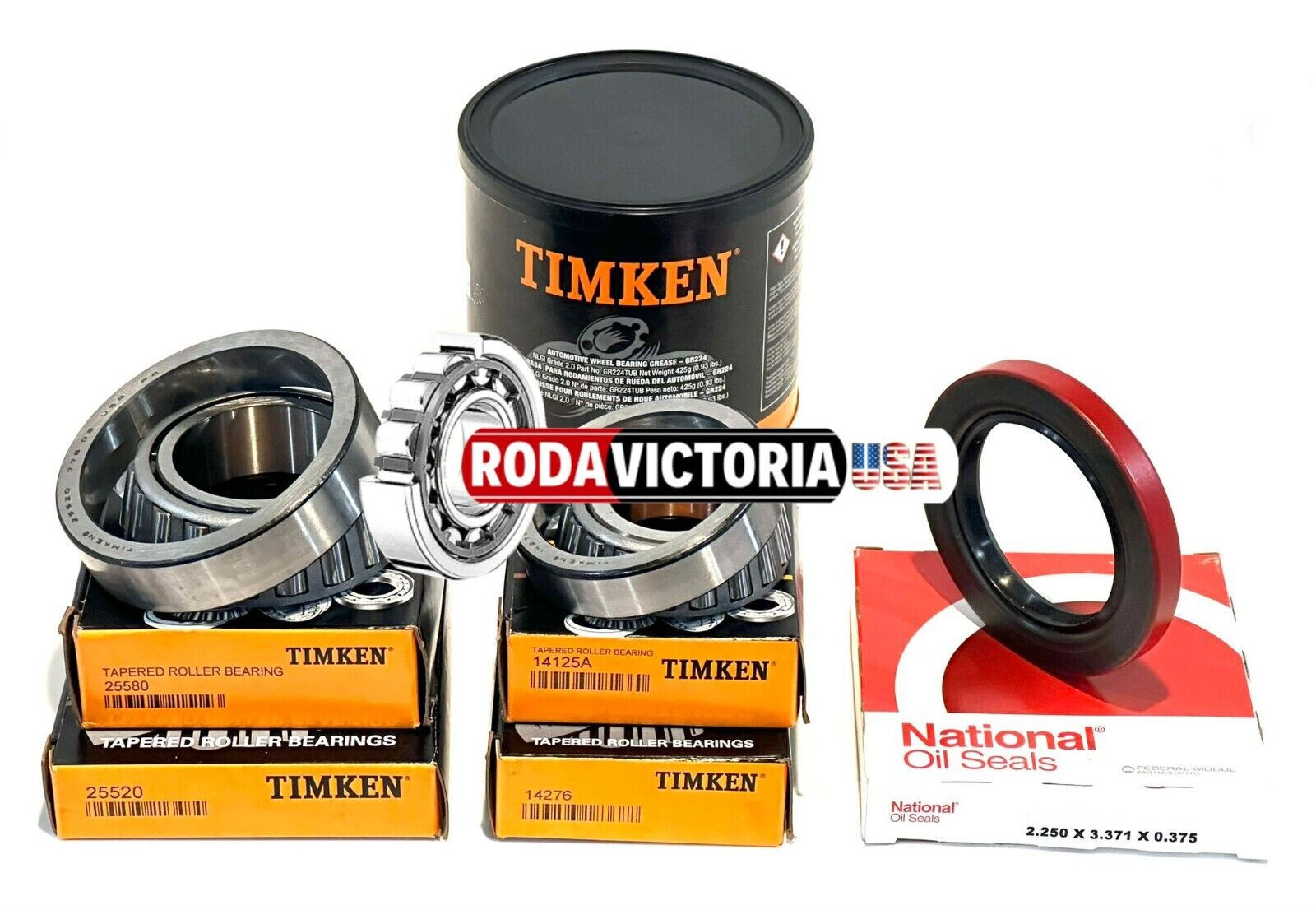 TIMKEN 25580 25520 14125A 14276 BEARING SEAL GREASE Set for 7000-lb Trailer Axle