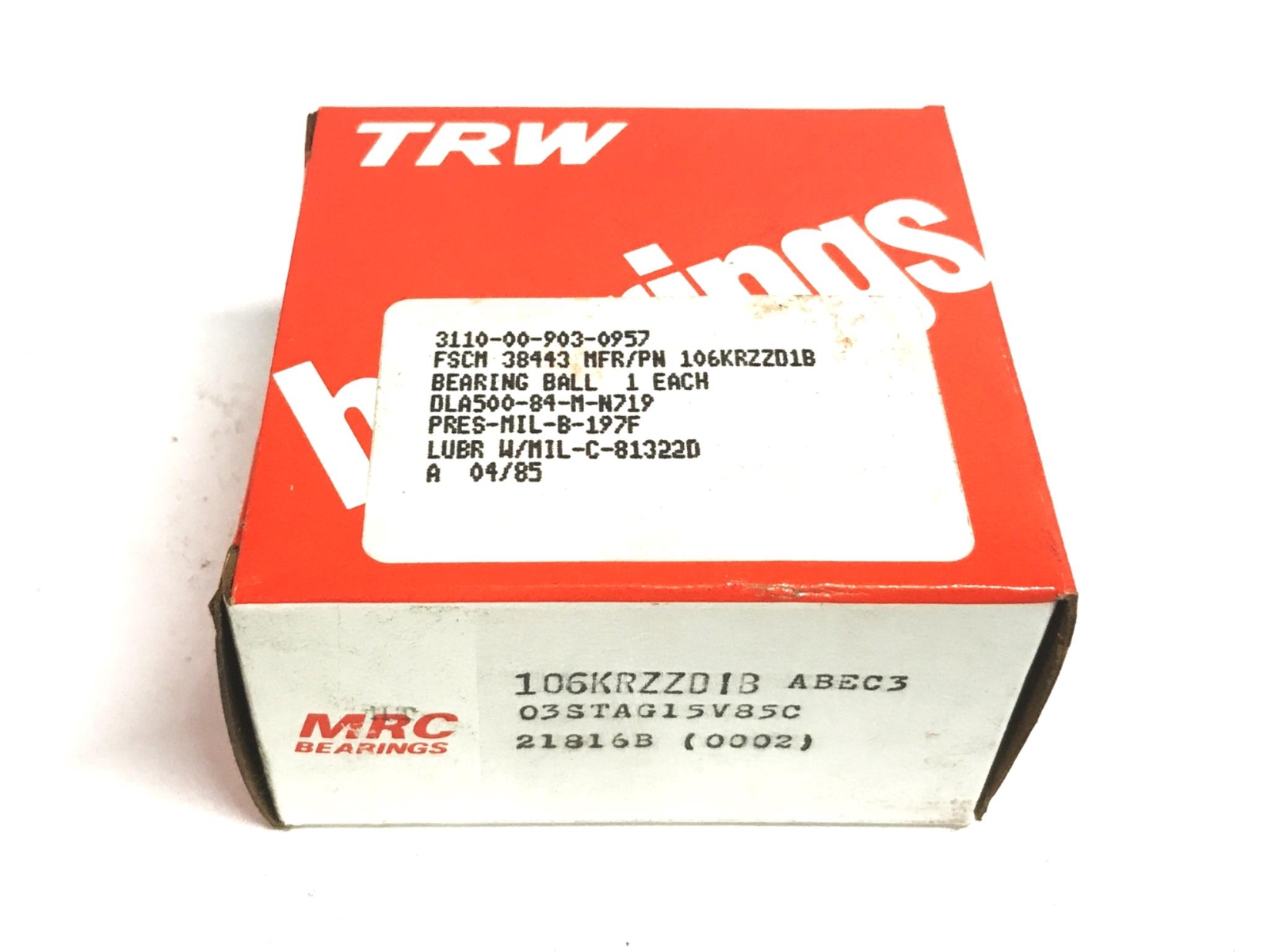 TRW/MRC Double Sealed Ball Bearing Set 106KRZZDIB [Lot of 2] NOS