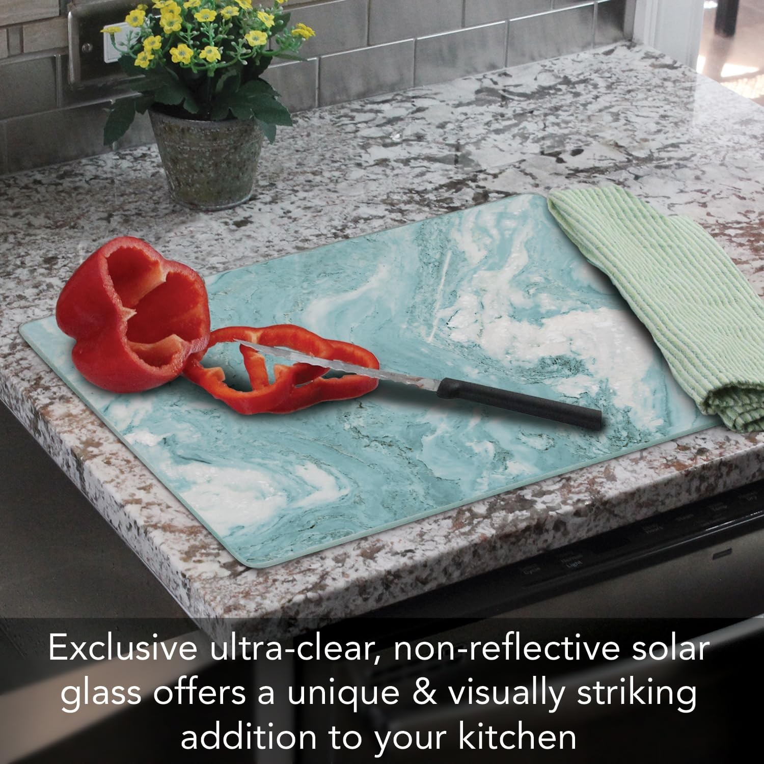 CounterArt Teal Quartz Design 3mm Tempered Glass Cutting Board 15” x 12″ |