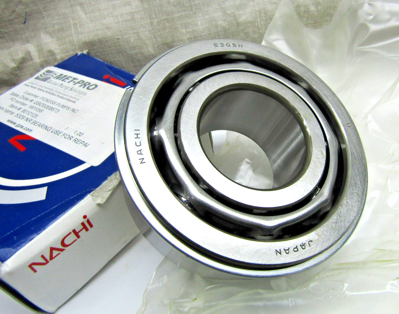 Nachi 5309NR 45mm x 100mm x 1-9/16″ (39.7mm) Snap Ring Angular Contact Bearing