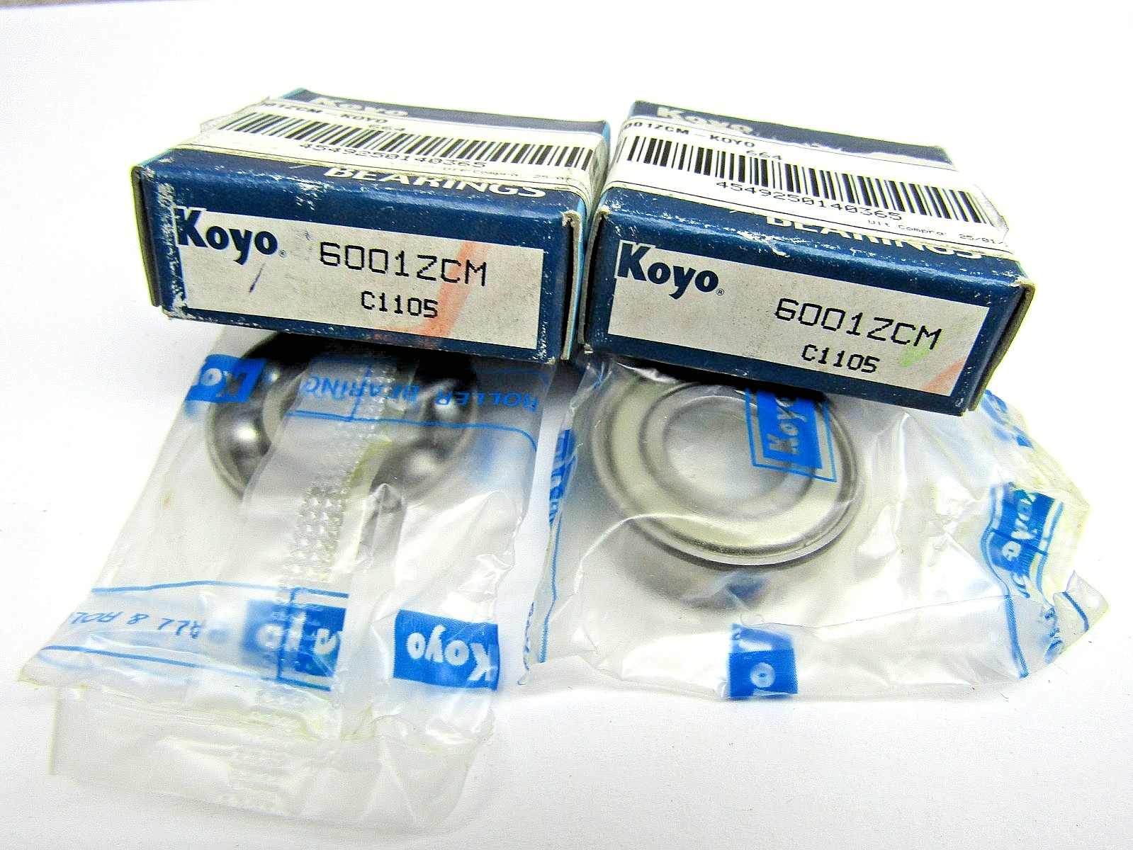 (Lot of 2) Koyo 6001-Z 12mm x 28mm x 8mm Bearing with Metal Shield on One Side
