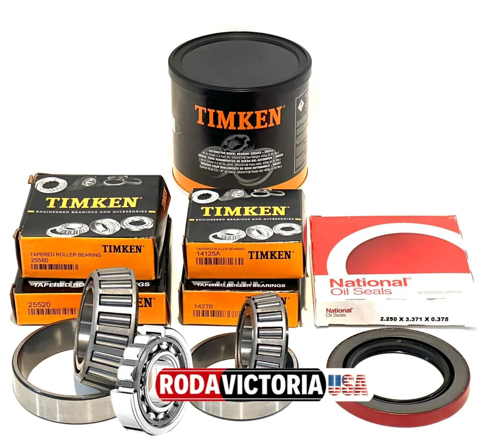 TIMKEN 25580 25520 14125A 14276 BEARING SEAL GREASE Set for 7000-lb Trailer Axle