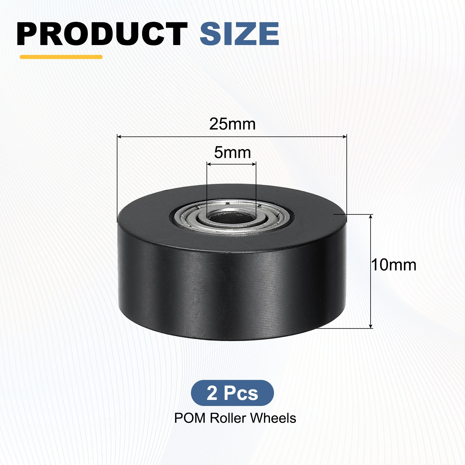 2Pcs POM Roller Wheel with Bearings, 5mm x 25mm x 10mm Bearing Pulley