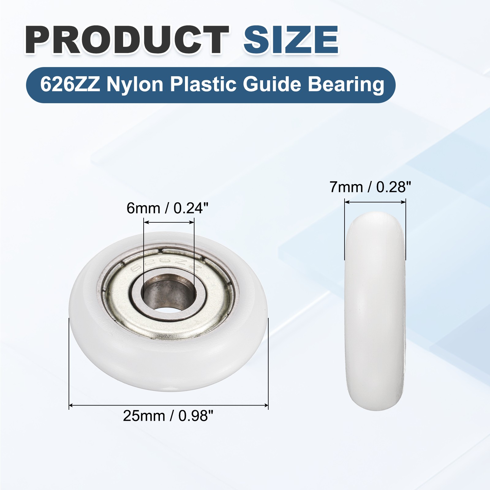 5Pcs 626ZZ Nylon Plastic Guide Bearing 6x25x7mm Pulley Roller, White