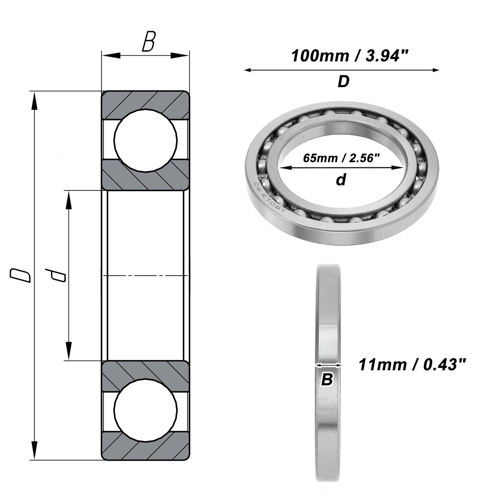 16013 Deep Groove Ball Bearings P0 65x100x11mm 1 Pc Scooter Skateboard Wheel