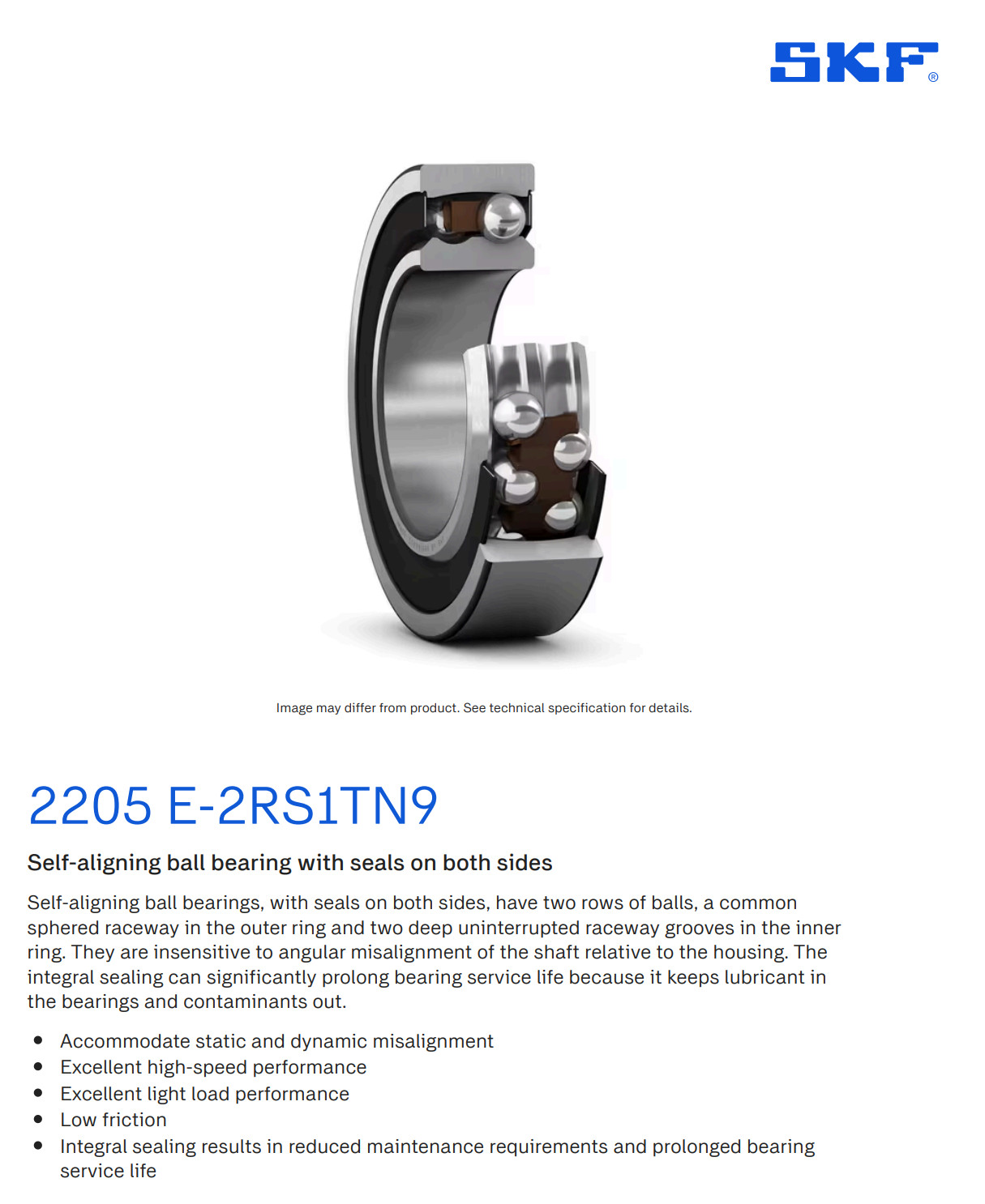 One (1) SKF 2205 E 2RS1TN9 Self Aligning Bearing 25 MM ID Sweden NEW