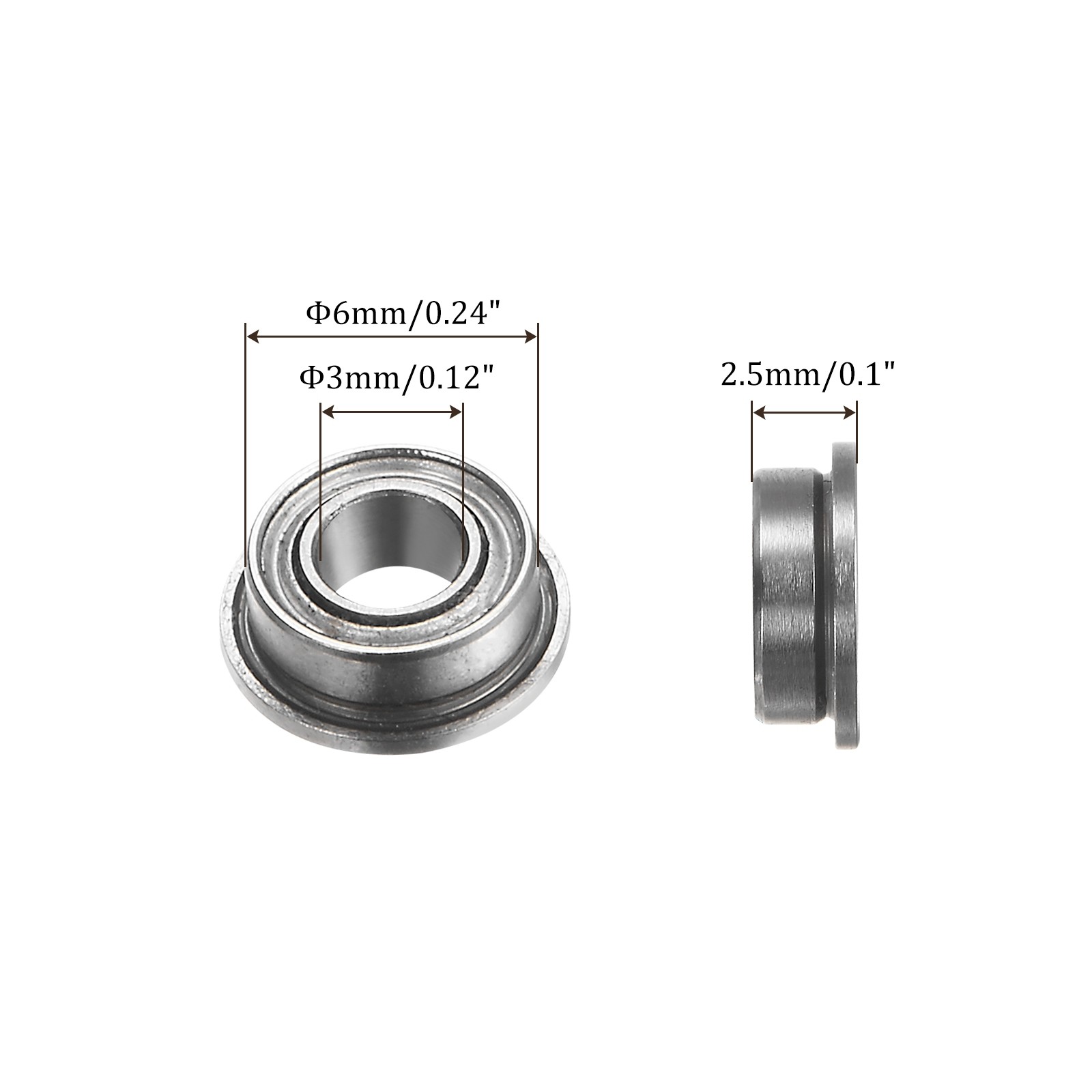 20pcs MF63ZZ Flanged Ball Bearing – [3mm x 6mm x 2.5mm] Gcr15 Flange Bearings P0