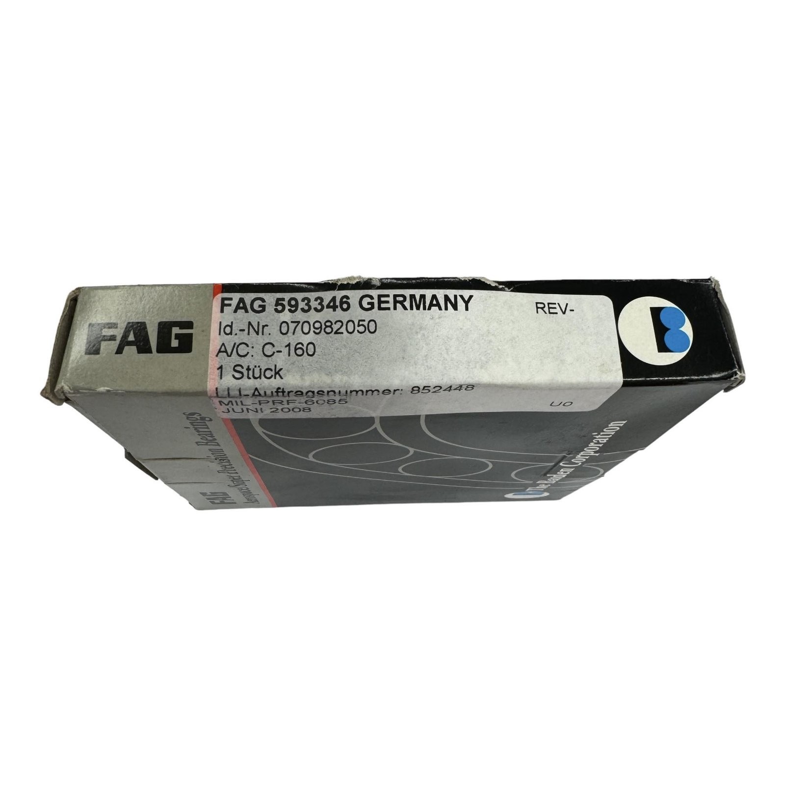 070982050 593346 FAG Aerospace Super Precision Ball Bearing DC 2008/9 3110-12-34