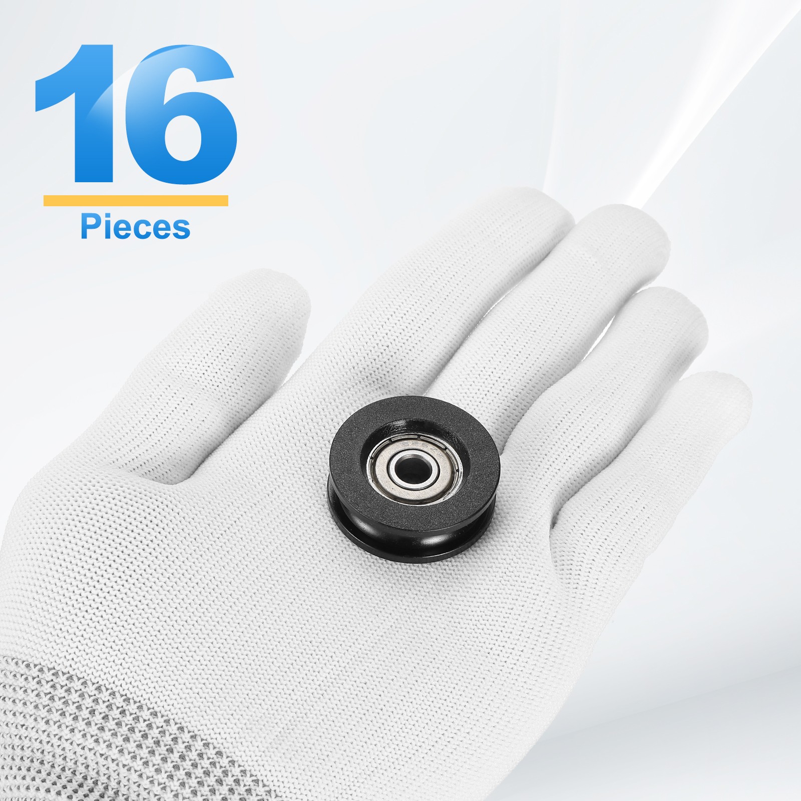 16Pcs Groove Nylon Plastic Guide Bearing 6×10.5x31mm Pulley Roller(Black)